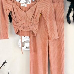 Terracotta Ribbed Set with Ruched Detail